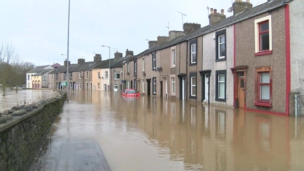 Flooded street in Cumbria