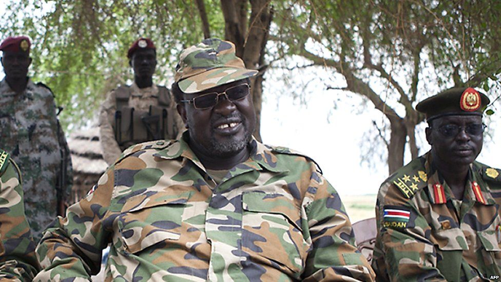 South Sudanese rebel leader Riek Machar at an army barracks in South Sudan's Upper Nile State on 14 April 2014