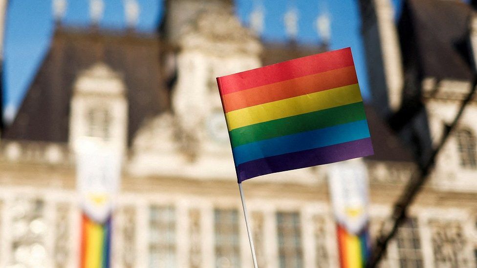 A pride flag outside Paris City Hall