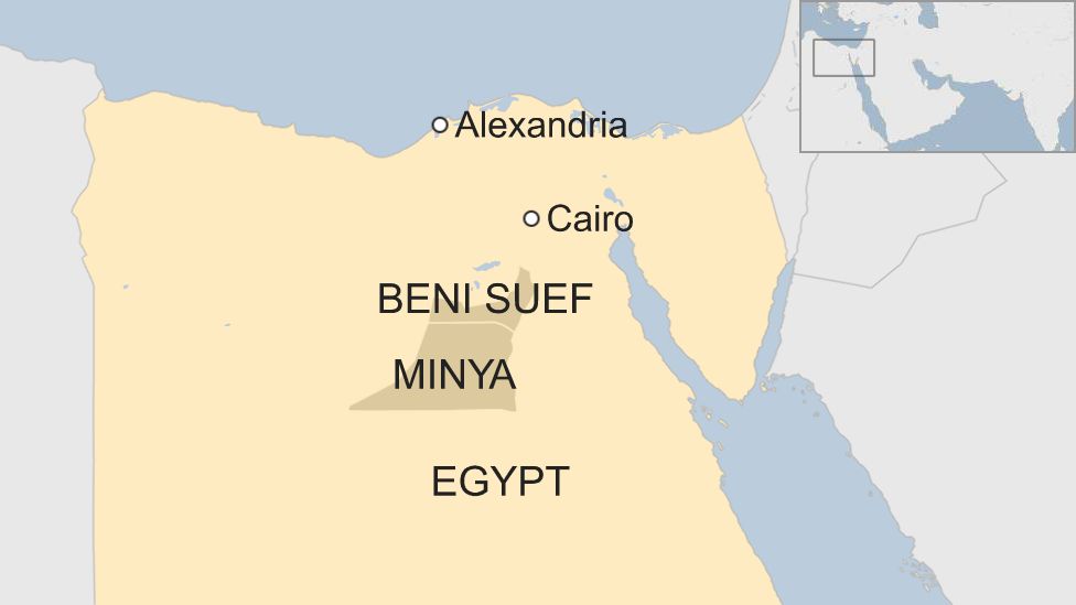 Map of Egypt showing location of Minya and Beni Suef provinces