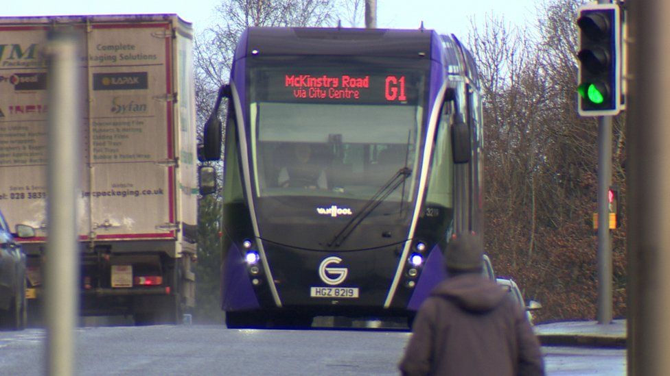 The G1 Glider route runs from west to east Belfast
