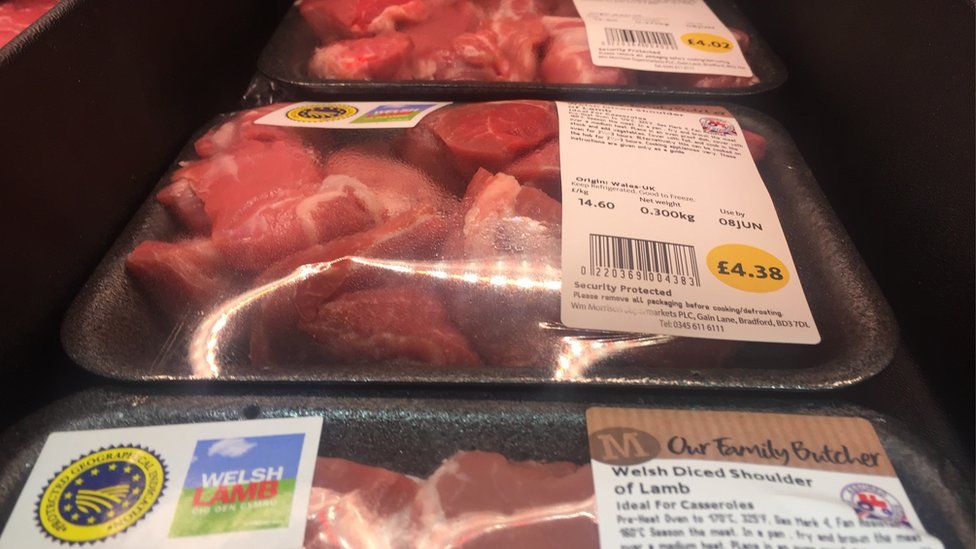 Packaged Welsh lamb on the shelves in Morrisons