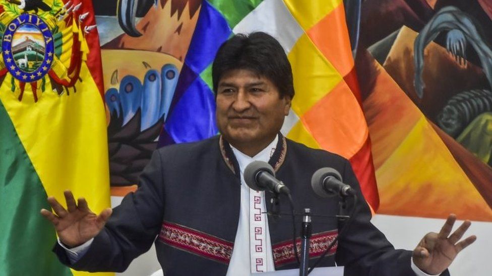 Evo Morales speaks during a press conference on October 24, 2019 in La Paz, Bolivia