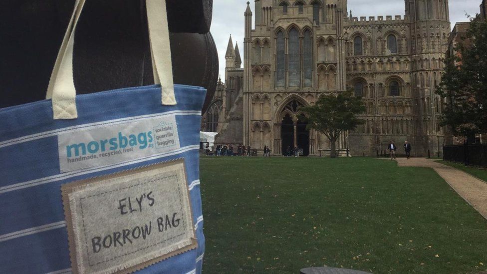 Ely Cathedral and a reusable shopping bag.
