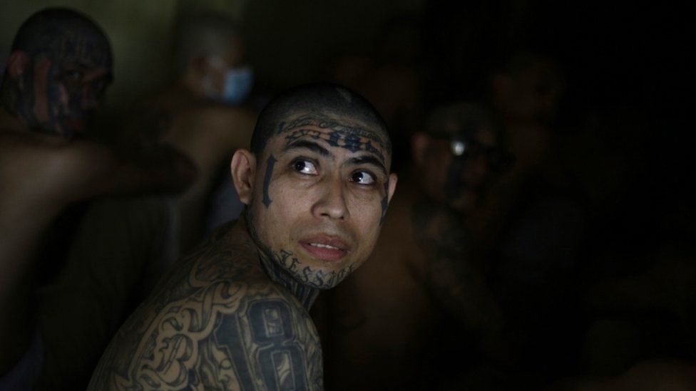 Members of Barrio 18 gang remain in a cell at the Penitentiary Complex in Izalco, El Salvador, 27 April 2020.