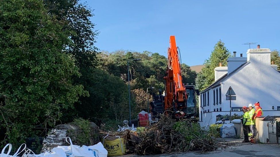 Branches being removed from the river