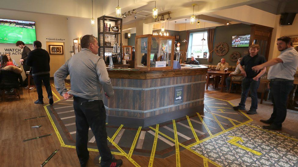 Social distancing measures have been introduced at The Rocket pub, in Rainhill, Merseyside