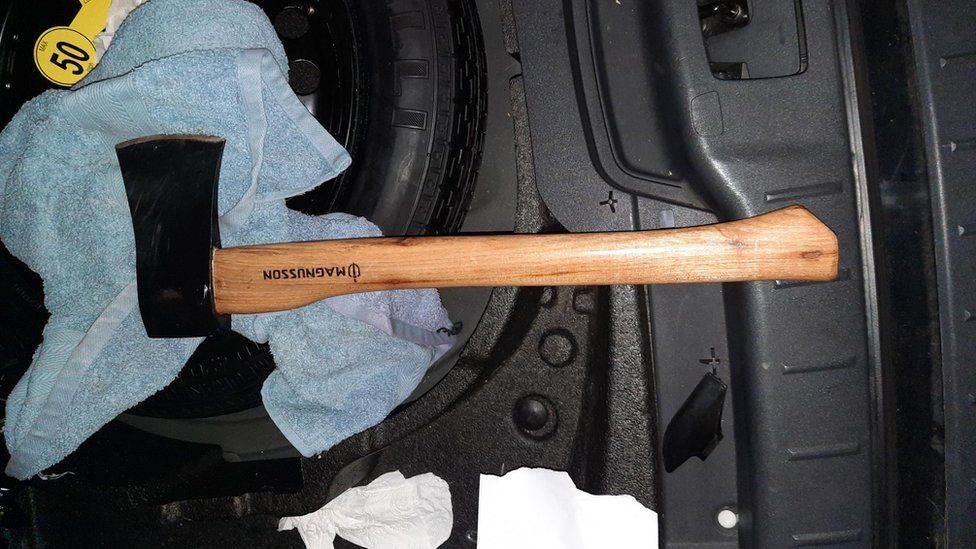 The axe found inside Kris Lika's car