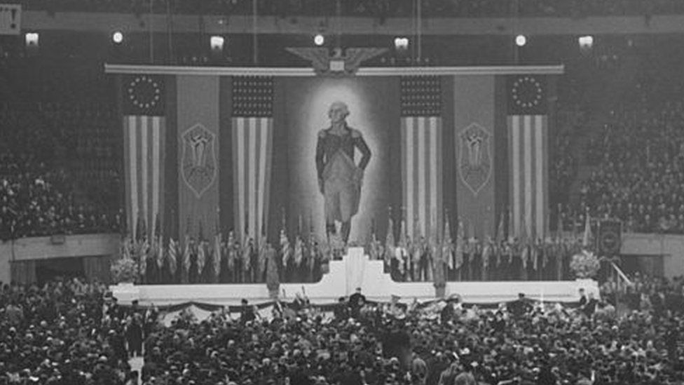 A meeting of the German American Bund held at Madison Square Garden in 1939