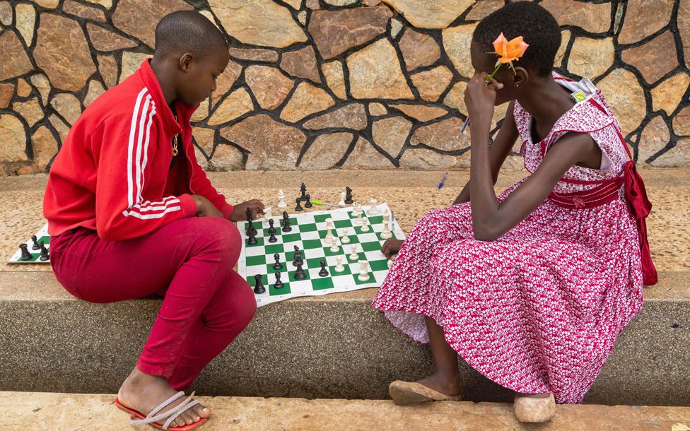 Students play chess during Father Grimes National Schools Chess Championship at St Mary's College Kisubi in Entebbe, Uganda - Tuesday 9 May 2023