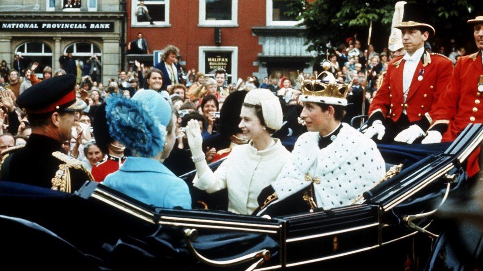 Prince Charles in a carriage after his investiture