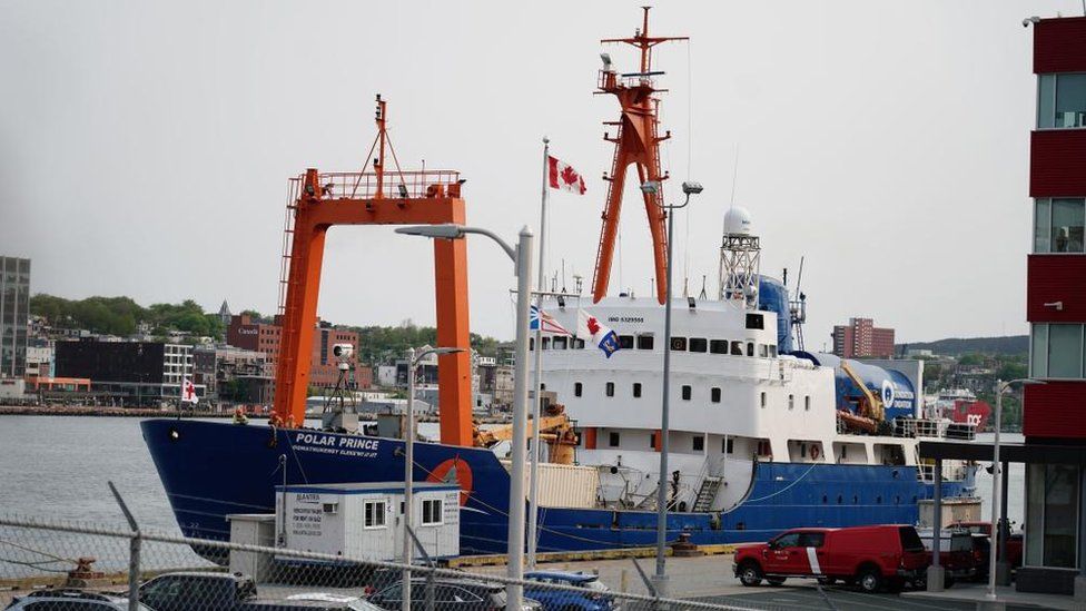 Main support ship docks at Canadian harbour