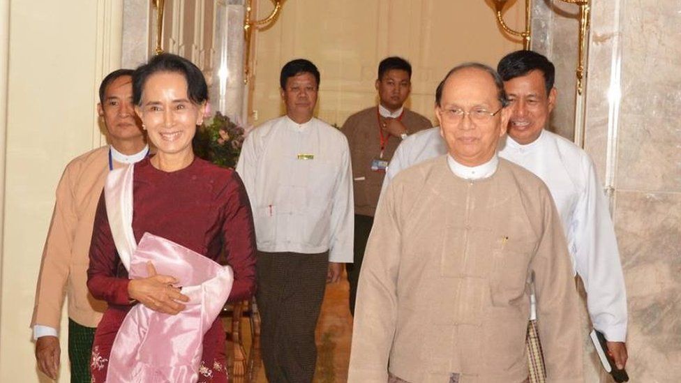 Myanmar's President Thein Sein with NLD leader Aung San Suu Kyi