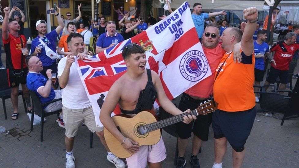 Rangers fans take in the atmosphere in Seville