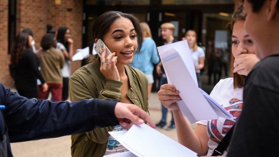 Pupils receiving exam results