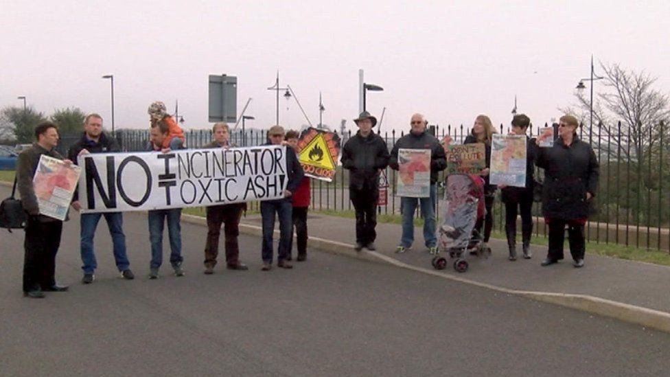 Protestors opposed to the incinerator in Barry