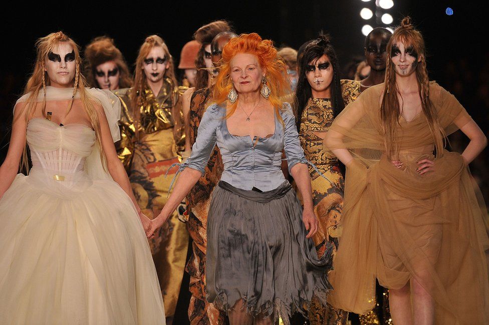 Vivienne Westwood with models wearing her designs