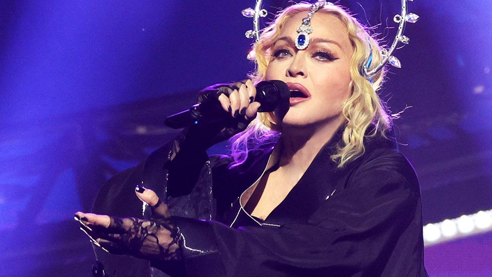 Madonna performs during opening night of The Celebration Tour at The O2 Arena on 14 October 2023 in London, England