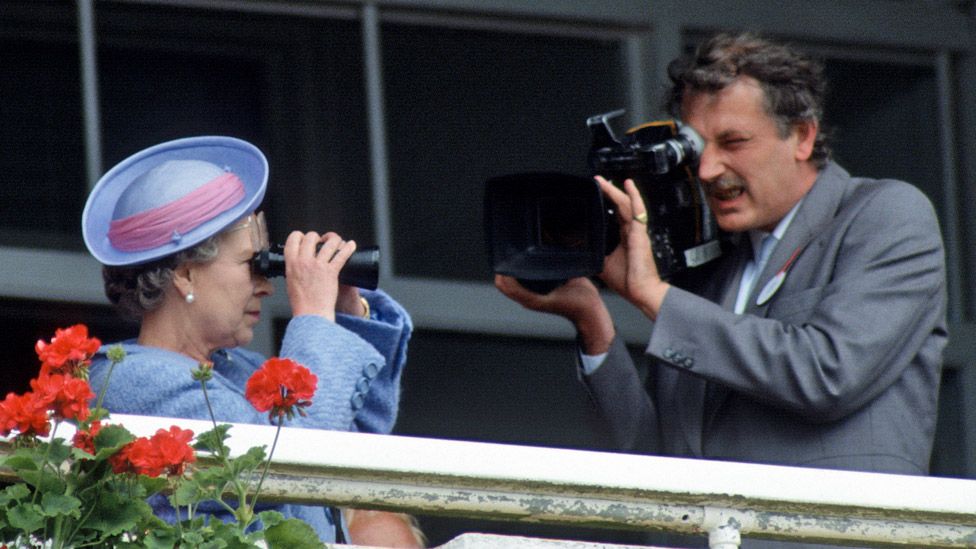 The Queen being filmed for Elizabeth R while watching horse racing at the Epsom Derby in 1991
