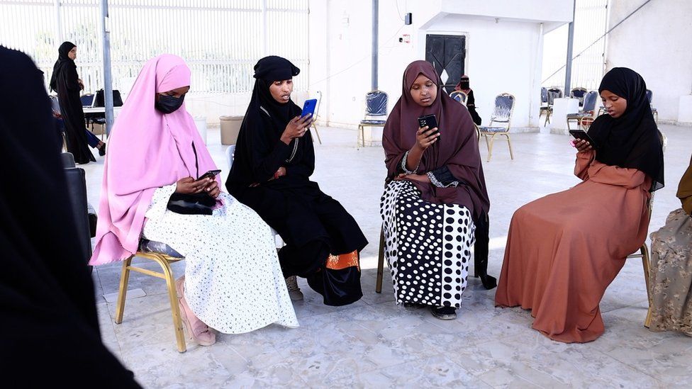 Ms Artan meeting her friends in a bookshop in Hargeisa to study Somali