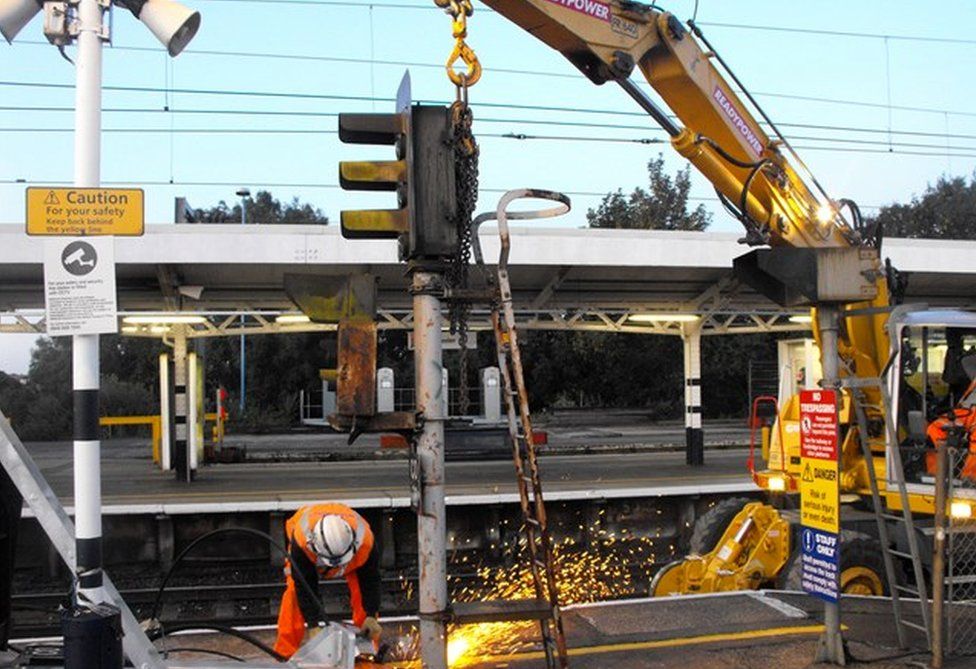 Old signals are removed, ready to be replaced by state-of-the-art LED signals, as part of the £104m Colchester to Clacton upgrade