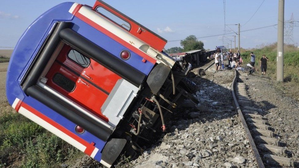 A derailed train in Turkey