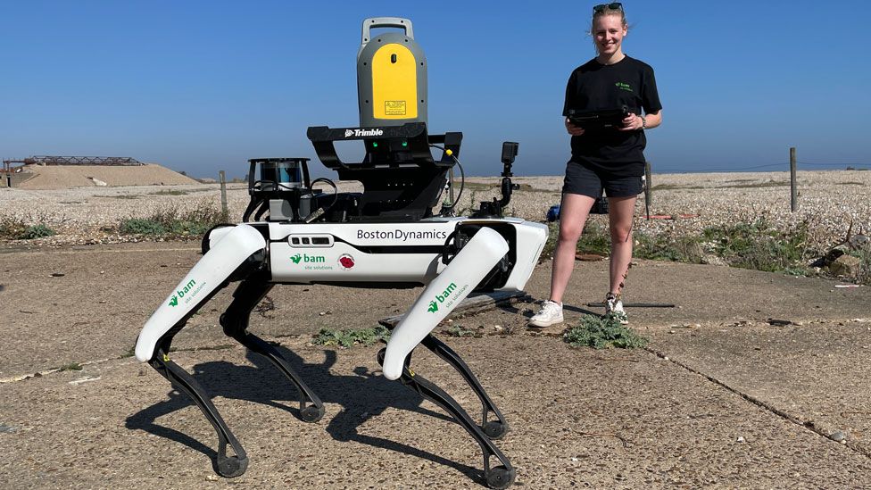 Mobile robot at Orford Ness with Aimee Cooper