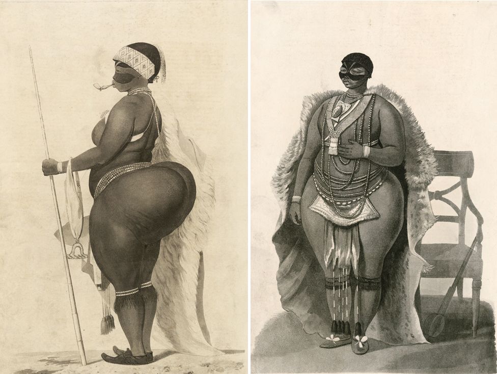 Sarah Baartman illustrated from the front and in profile