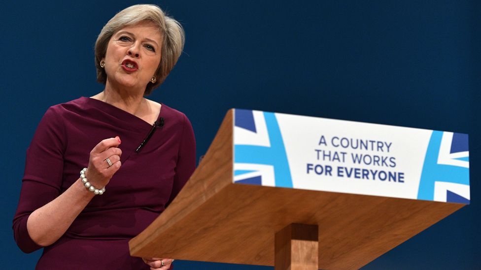 Theresa May speaking at the 2016 Conservative Party conference