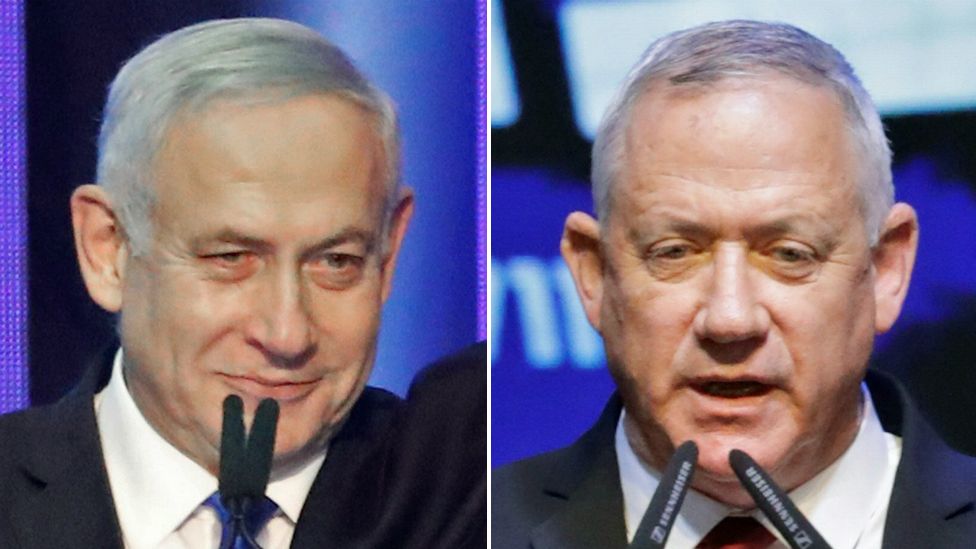 Composite image of Benjamin Netanyahu and Benny Gantz