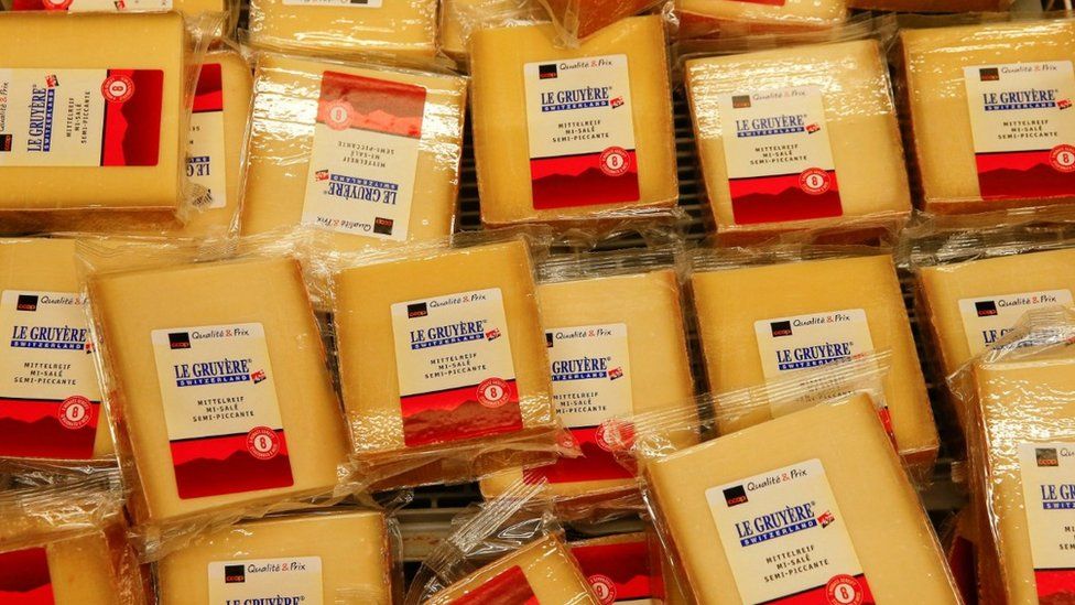 Swiss Gruyere cheese offered at a supermarket of Swiss retail group Coop in Zumikon, Switzerland