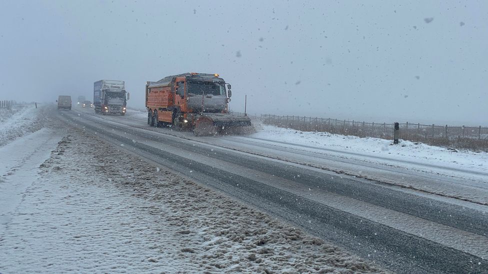 Snow plough on Woodhead Pass, near Dunford Bridge,