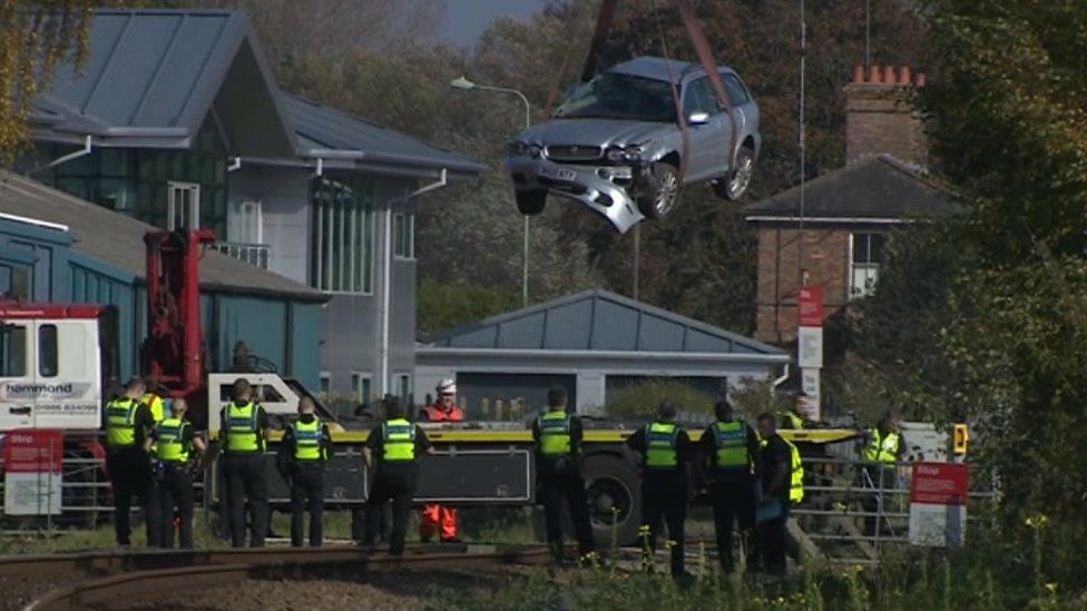 Car being recovered from crash, Melton