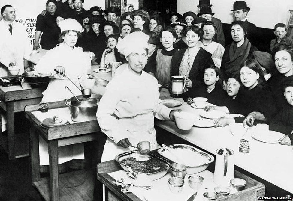 The first National Kitchen at 104 Westminster Bridge Road, opened by Queen Mary on 21 May 1917