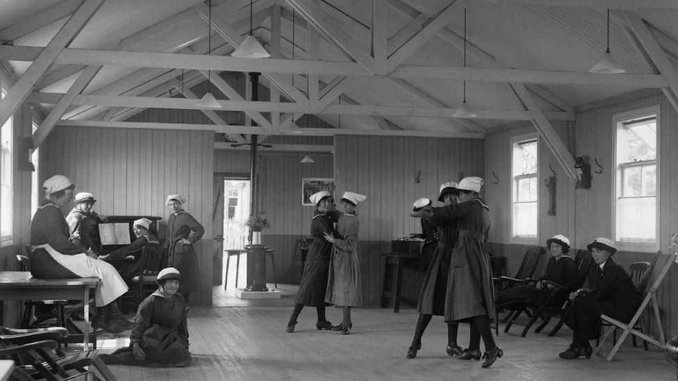 Women of the WRNS enjoy a dance in their recreation room on Osea Island, summer 1918