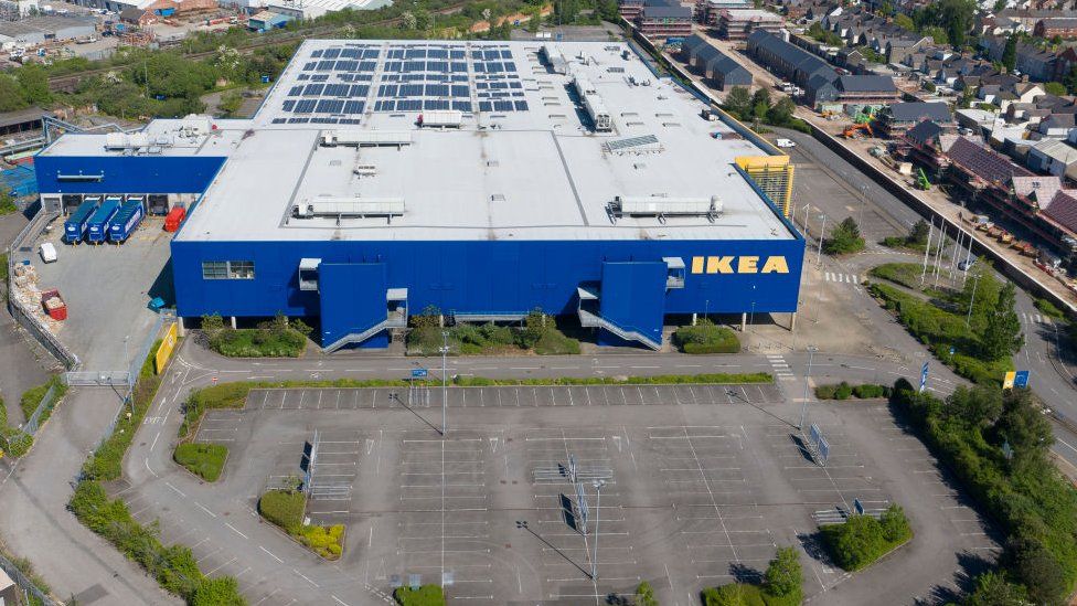 An empty car park at an Ikea store at a Cardiff retail park