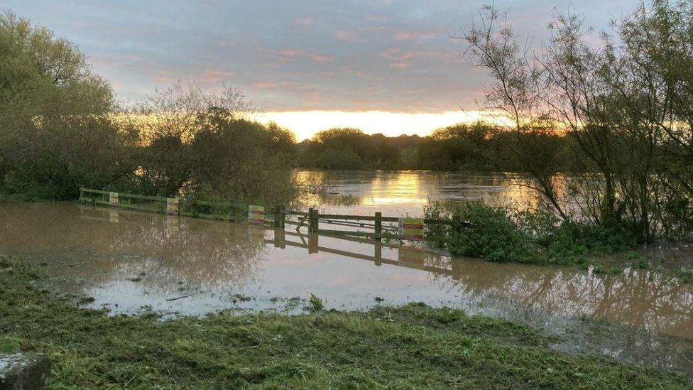River Severn flooding at Tirley in October 2023