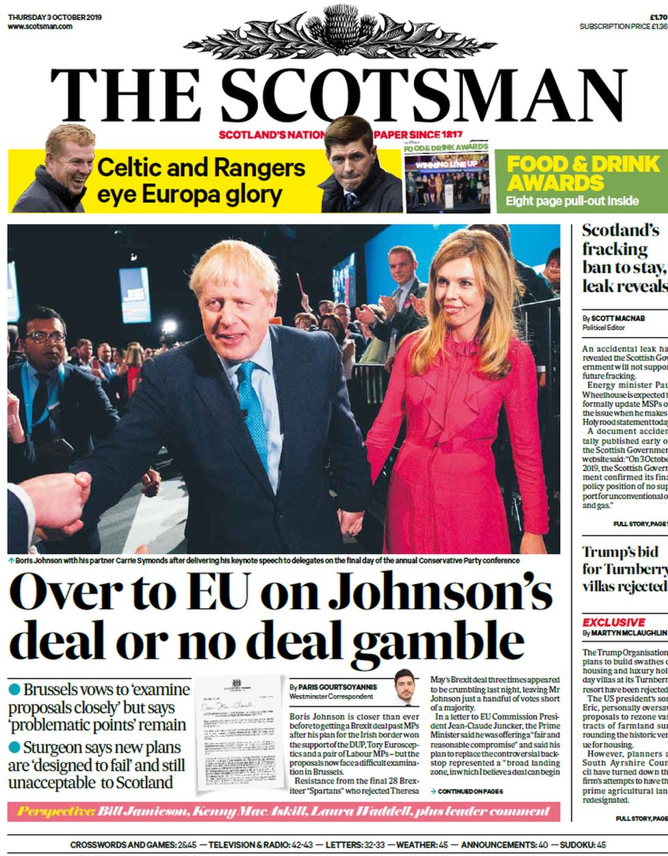 Scotland's Papers: PM's Brexit 'gamble' And Dog-fighting 'depravity ...