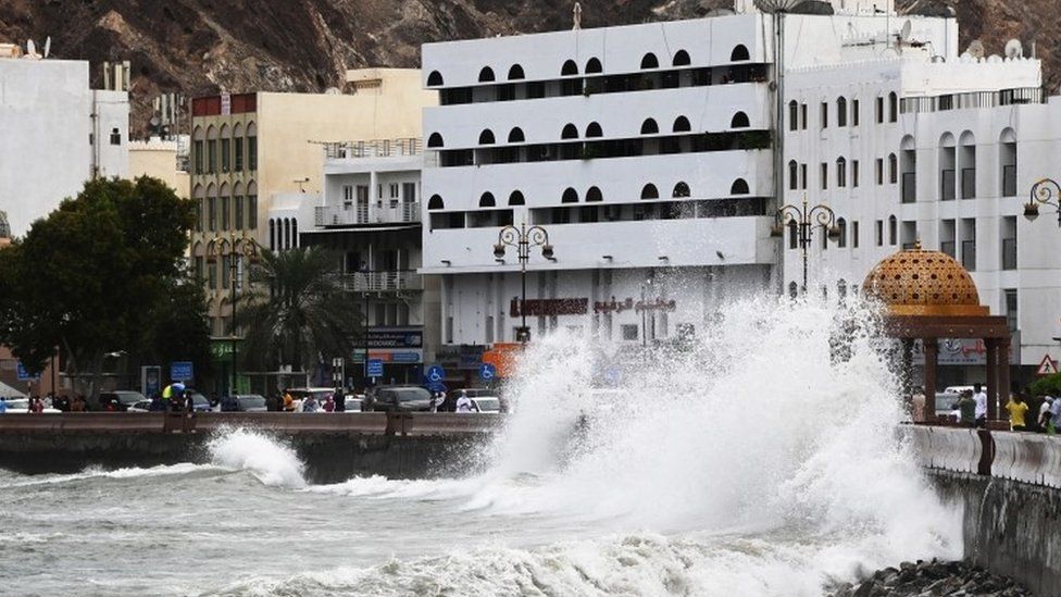 Strong waves hit the shore as Cyclone Shaheen makes landfall in Muscat