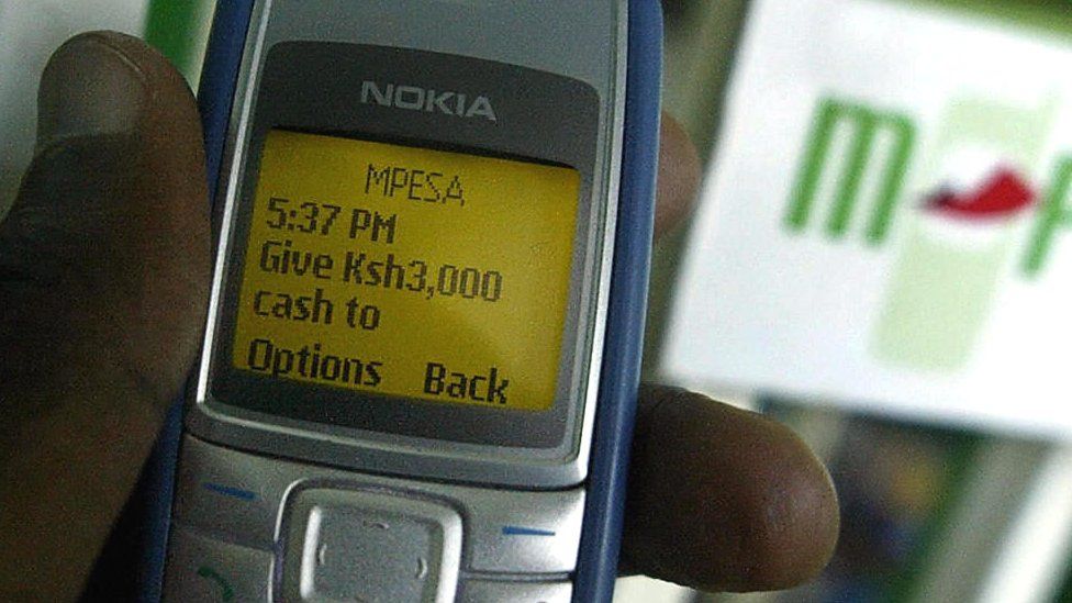 A mobile phone showing an M-Pesa transaction in Kenya