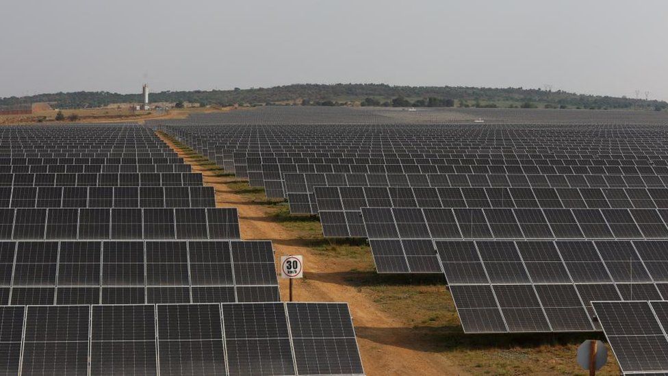 Part of a new solar power plant is seen as South Africa's Gold Fields bets on solar to cut costs and carbon