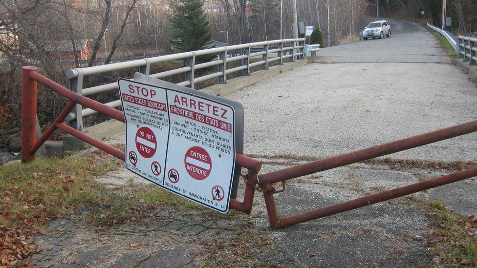The Canadian-US border is pictured on November 13, 2009 in Stanstead, Canada