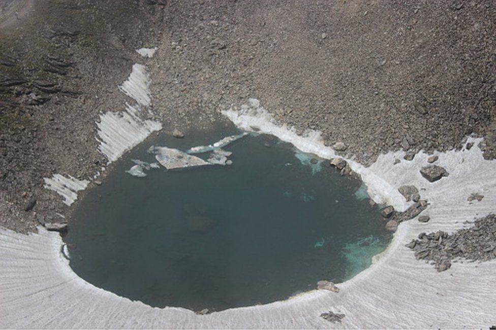 View of Ropkund lake also known as skelton lake or mysterious lake in uttarakhand
