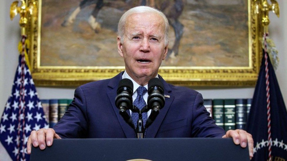 US President Joe Biden delivers remarks connected  the bipartisan fund  statement  successful  the Roosevelt Room of the White House successful  Washington, DC, connected  May 28, 2023.