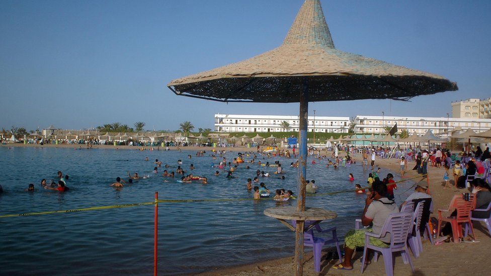 The beach at the Egyptian Red Sea resort of Hurghada, 2010