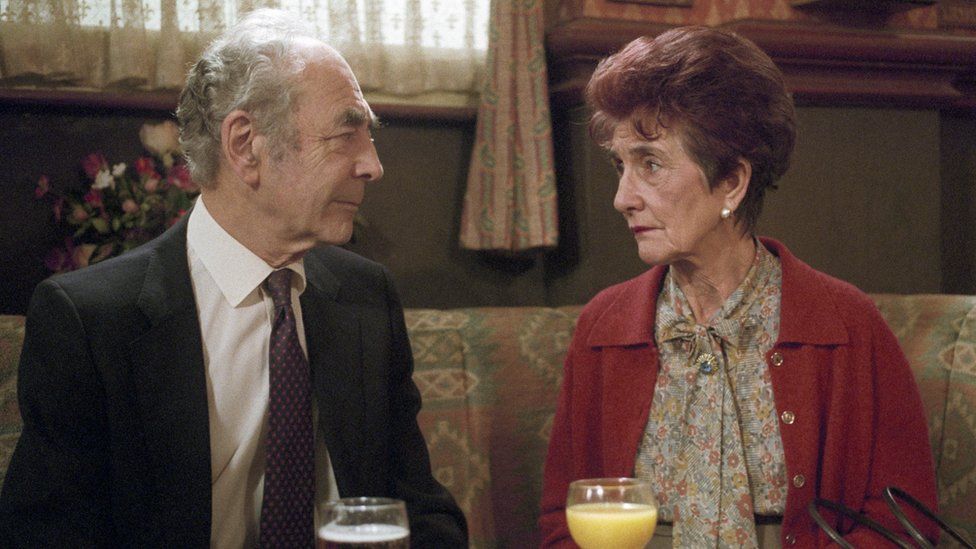 Dr Harold Legg and Dot Cotton in the Queen Victoria pub in 2000