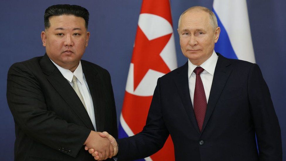 Jong Un Kim and Putin, Vladimir