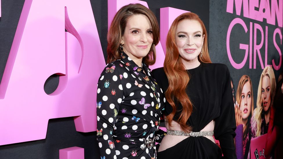 Tina Fey and Lindsay Lohan attend the Global Premiere of "Mean Girls" at the AMC Lincoln Square Theater on January 08, 2024, in New York