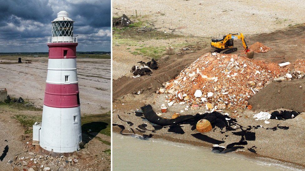 Orfordness Lighthouse and the demolished site