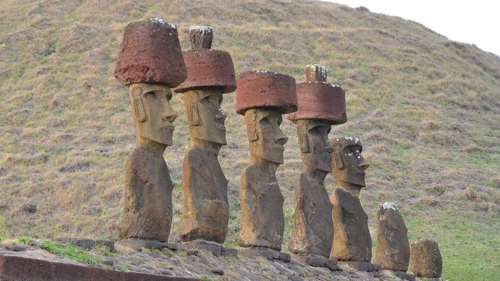 Moai standing in a row